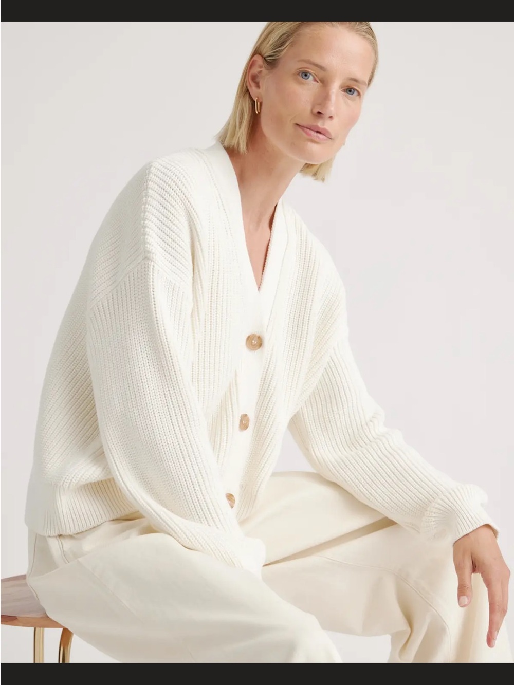 EUC Quince 100% organic cotton fisherman boxy cropped cardigan - Picture 3 of 8